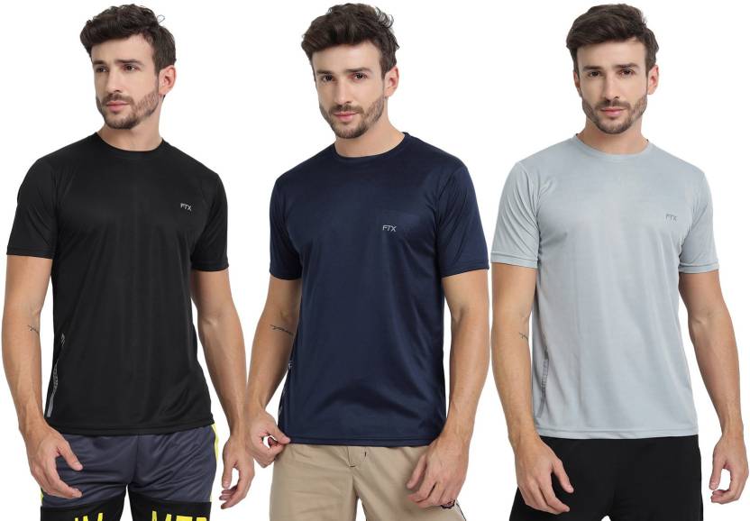 FTX Solid Men Round Neck Black, Blue, Si