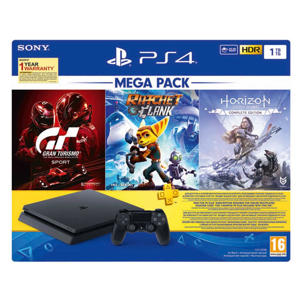 Sony PS4 Console, 1TB Slim with 3 Games: