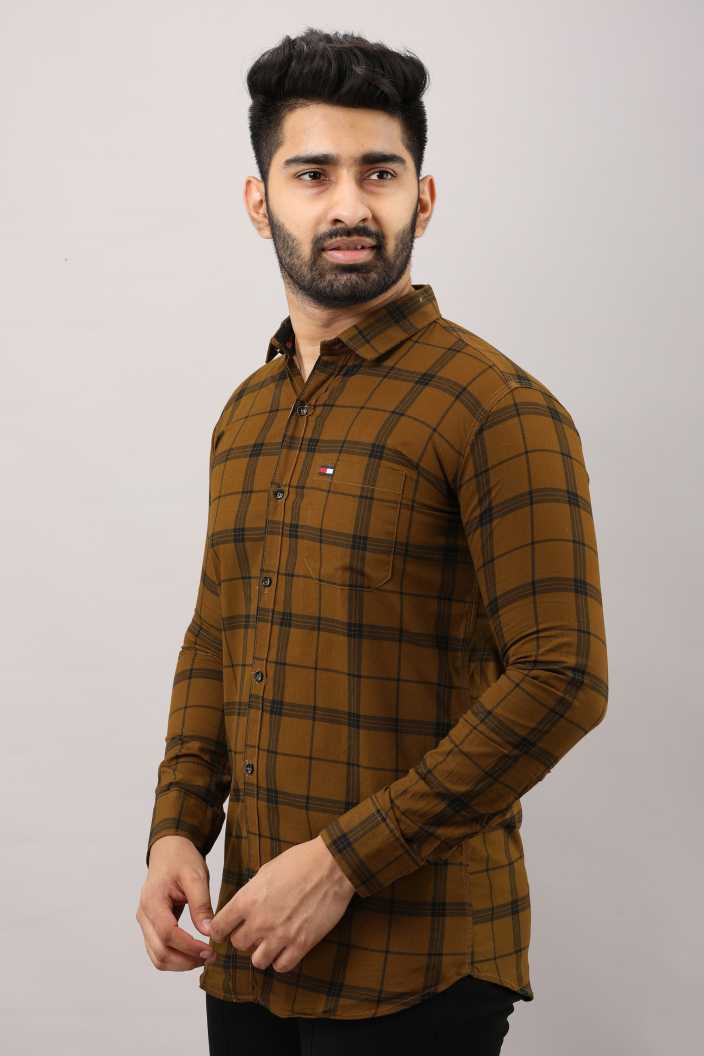 Surhi Men Checkered Casual Brown Shirt -