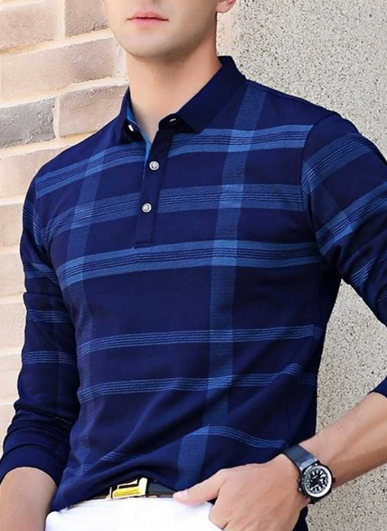 Eyebogler Checkered Men Polo Neck Blue T