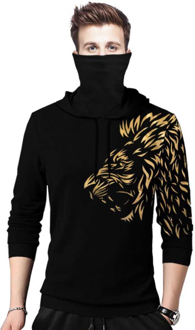 TRIPR Printed Men Hooded Neck Black T-Sh