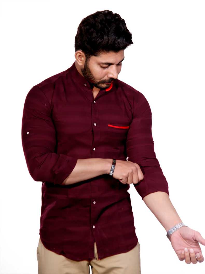 FUBAR Men Striped Casual Maroon Shirt - 