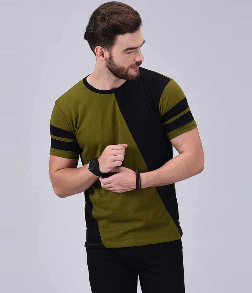 Wrath Color Block Men Round Neck Green, 