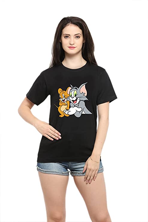 TOM & JERRY BLACK T-SHIRT FOR WOMEN AND 