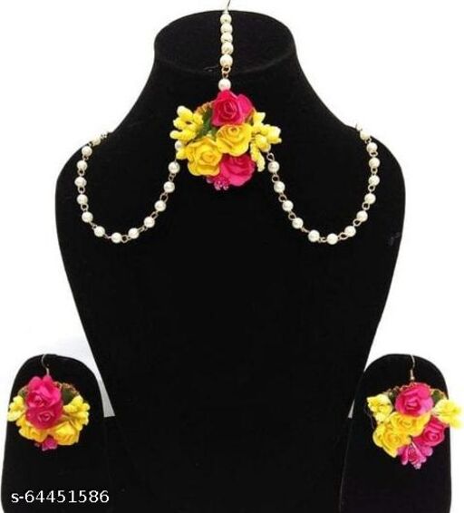 Flower mangtika with earrings for haldi 