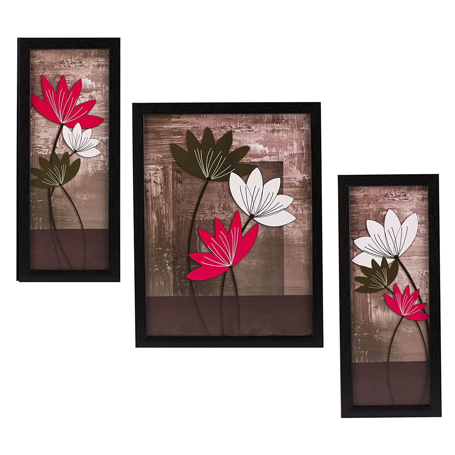 Indianara 3 Pc Set of Floral Paintings W