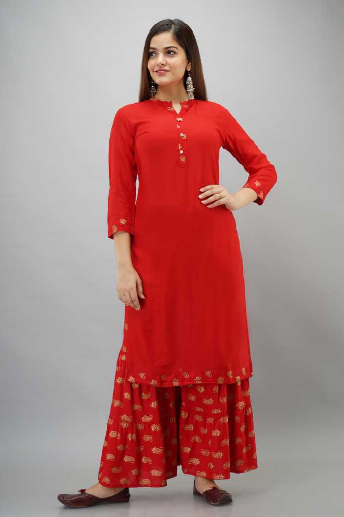 pingksh Women Kurta and Sharara Set - Bu