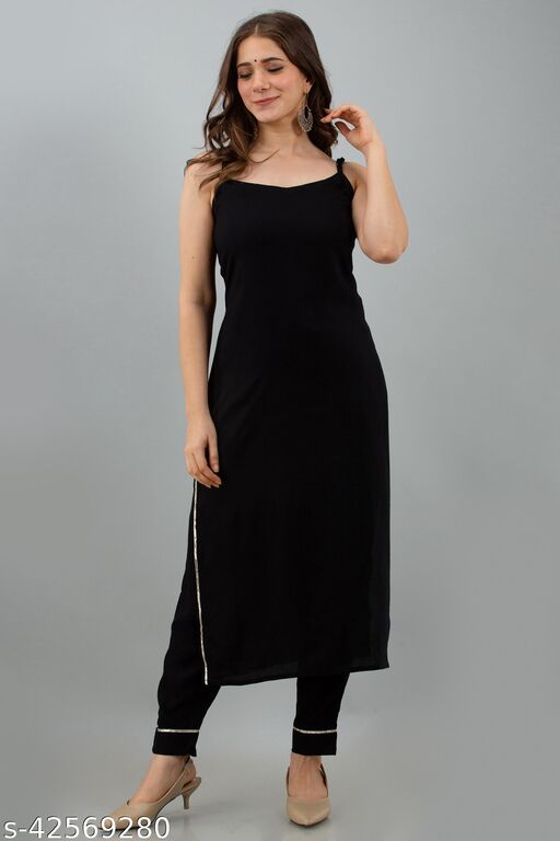 Attractive Women's Black Kurti Pant Set 