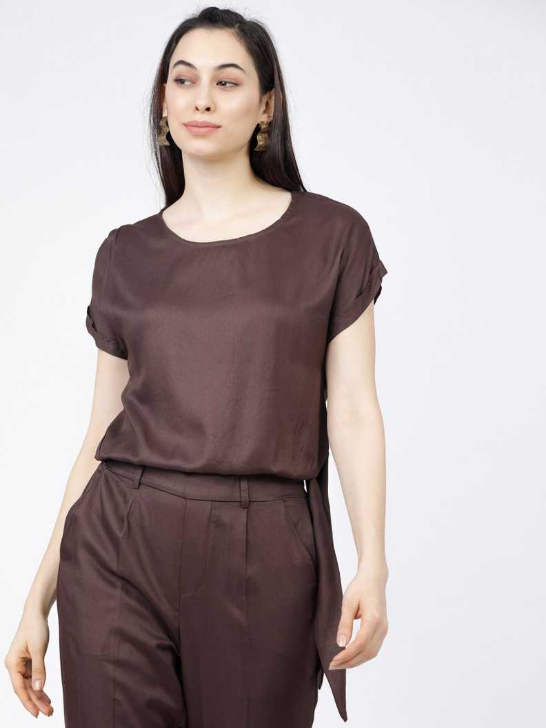 Tokyo Talkies Casual Solid Women Brown T