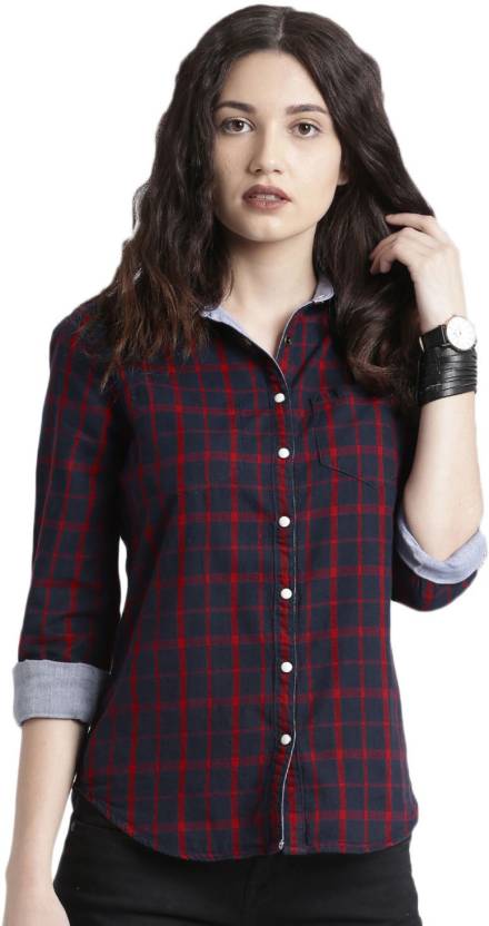 Roadster Women Checkered Casual Dark Blu